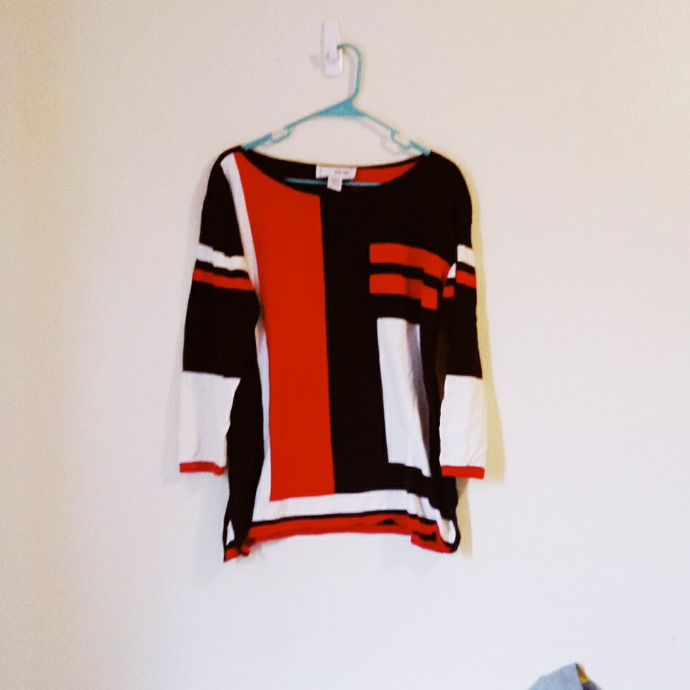 Joan Vass· Colorblock 3/4 Sleeve Sweater